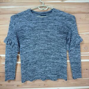 Mustard Seed Heathered Gray Ruffle Sleeve Sweater Long Sleeve‎ Casual size M